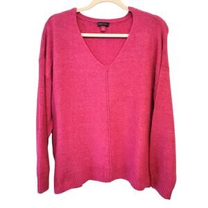 Vince Camuto Hot Pink Sweater Lightweight V-Neck Size Large